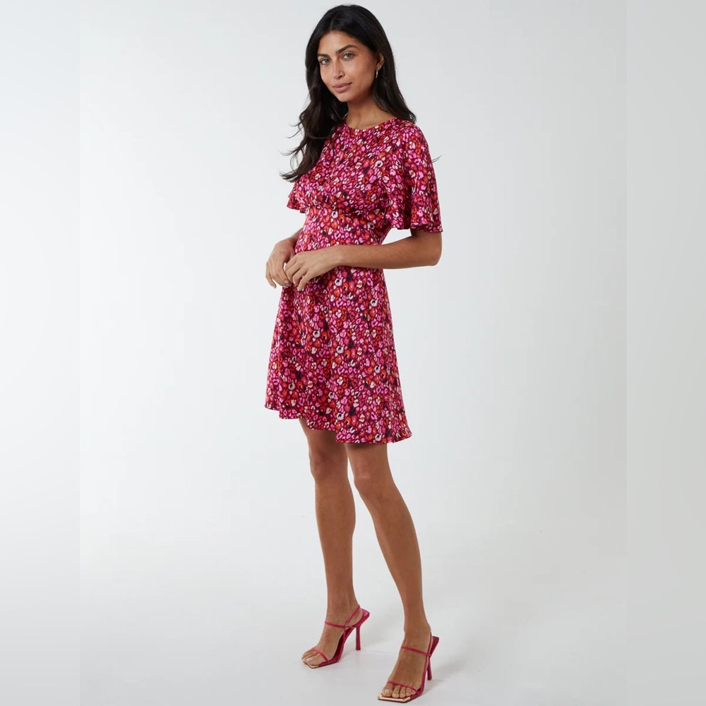 BLUE VANILLA Pink Flutter Sleeve Bias Mini Dress • Size S